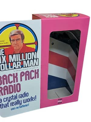 Six Million Dollar Man Back Pack front Denys Fisher Six Million Dollar Man Back Pack Radio Reproduction Box